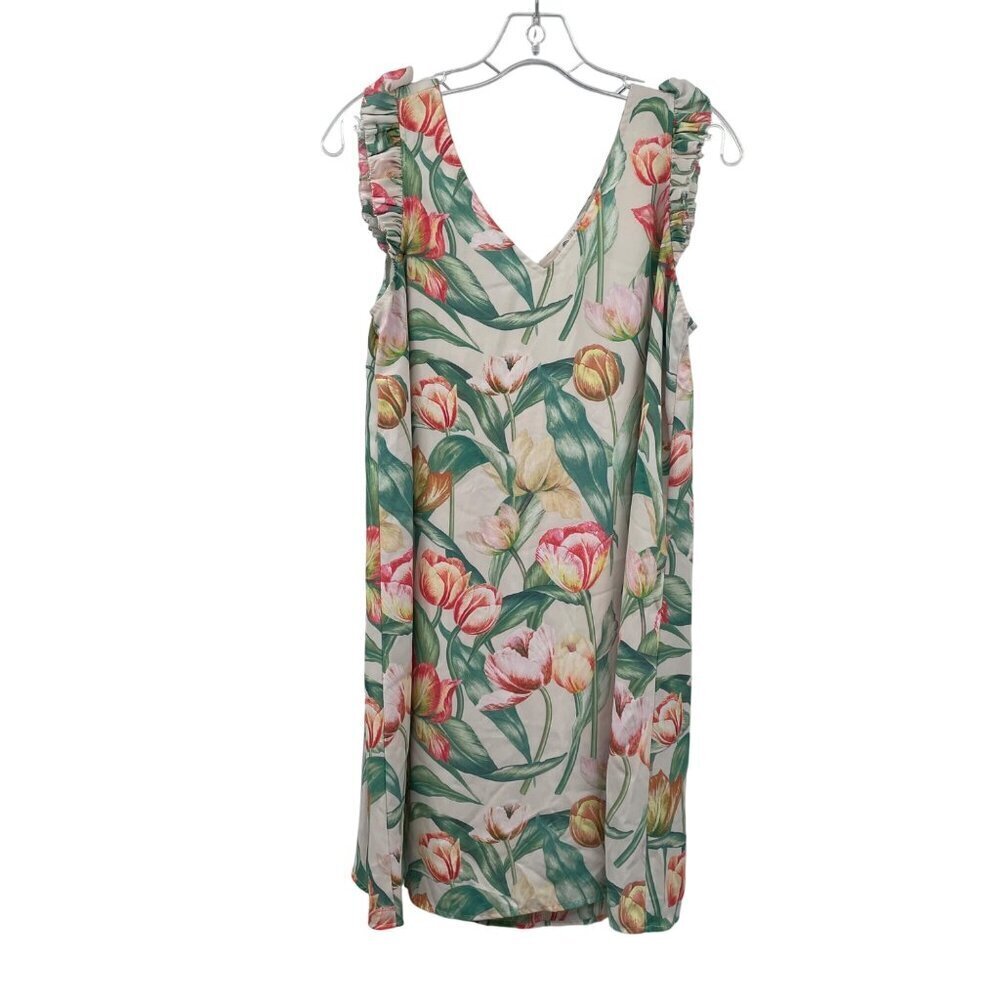 Lila Rose Floral Shift Dress Sleeveless Ruffle V-Neck Multicolor Size 6